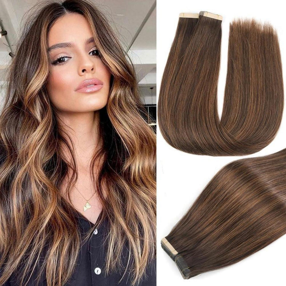Echthaar Tape Extensions Balayage Braun 45cm (18 Zoll)