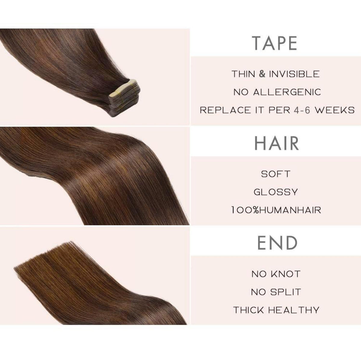 Echthaar Tape Extensions Balayage Braun 45cm (18 Zoll)