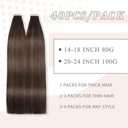Echthaar Tape Extensions Balayage Braun 45cm (18 Zoll)