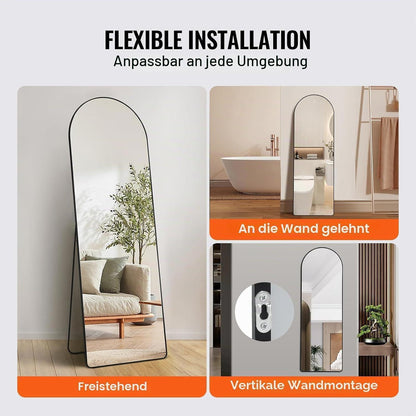 Gewölbter Standspiegel 165x55.8cm – Freistehend & Wandmontage