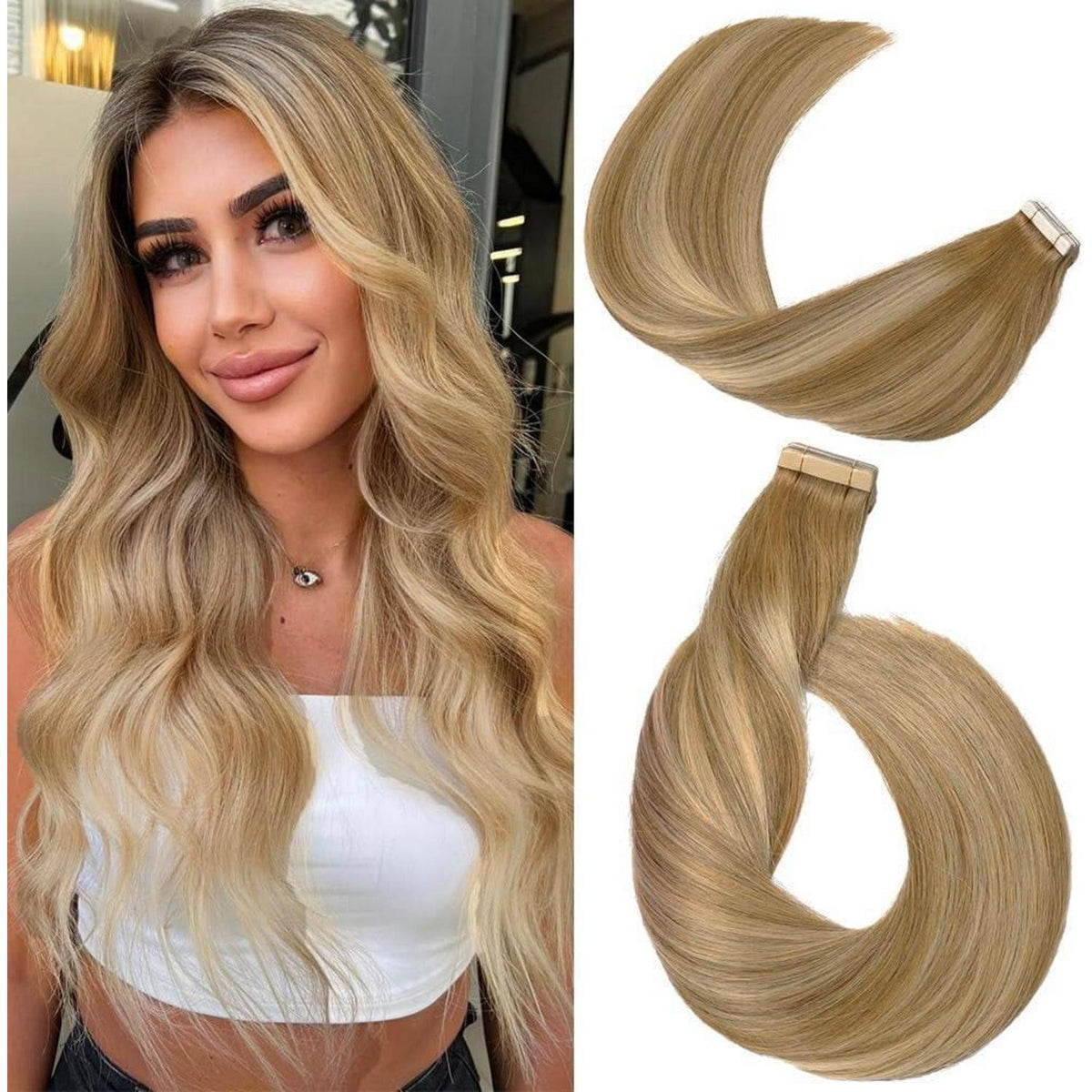 Echthaar Tape Extensions Goldbraun Balayage 35cm (14 Zoll)