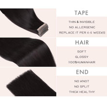 Echthaar Tape Extensions – 50cm, 100g, 1B# Schwarz