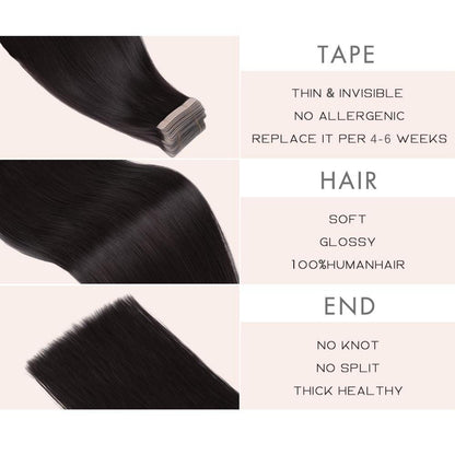 Echthaar Tape Extensions – 50cm, 100g, 1B# Schwarz