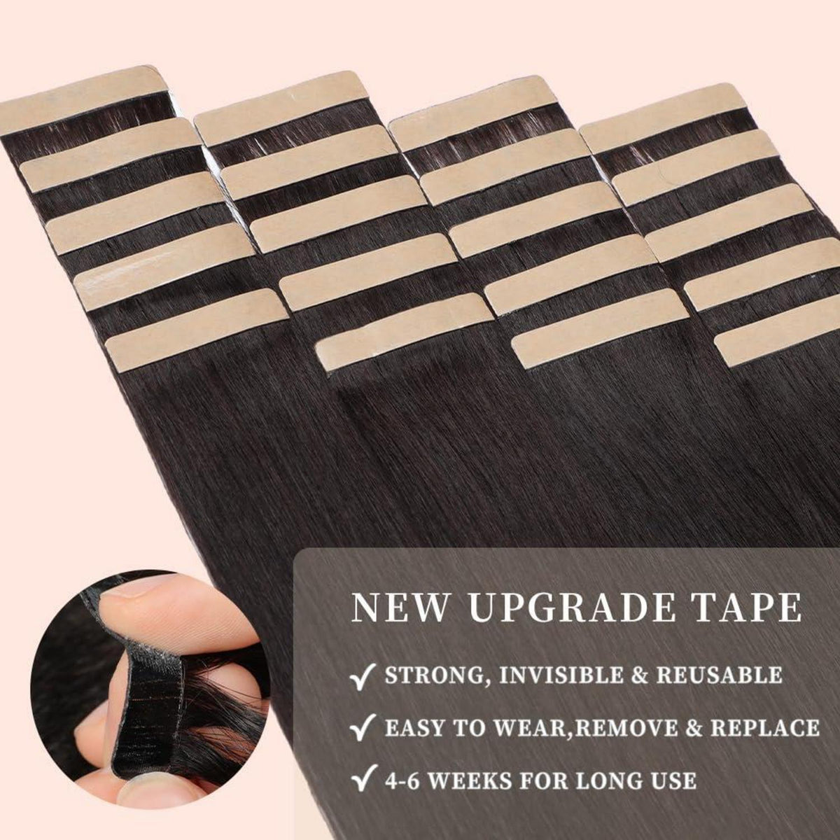 Echthaar Tape Extensions – 50cm, 100g, 1B# Schwarz