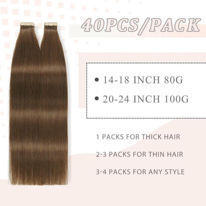 Echthaar Tape Extensions 60cm Schokoladenbraun