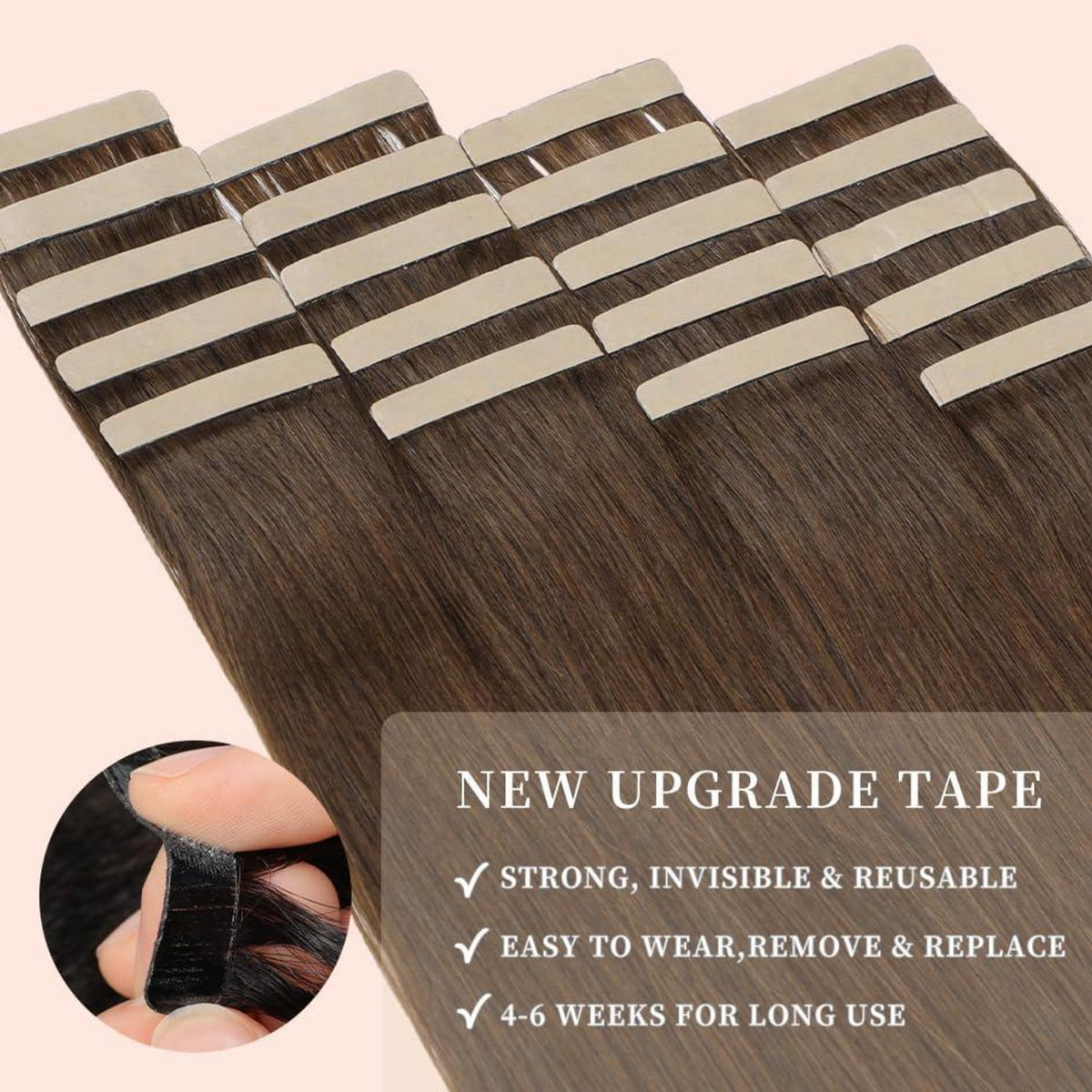 Echthaar Tape Extensions 60cm Schokoladenbraun