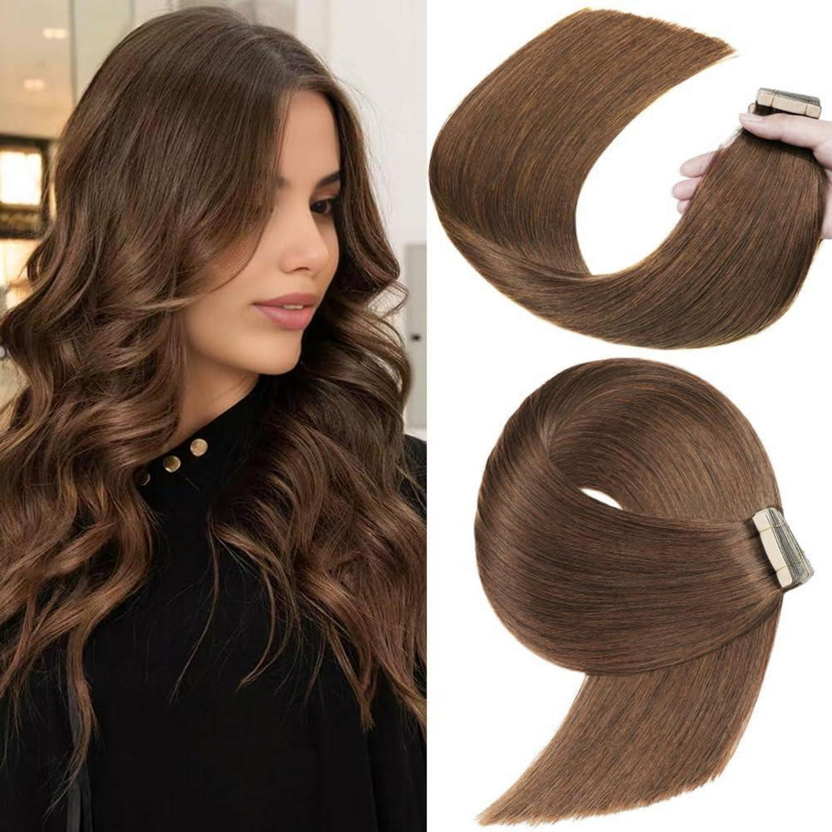 Echthaar Tape Extensions 55cm Schokoladenbraun