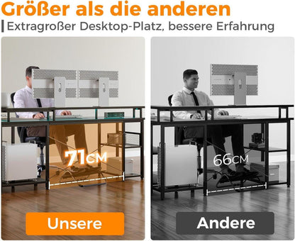 Gaming Schreibtisch LED 2 Steckdosen USB Groß Schwarz