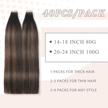 Echthaar Tape Extensions Schwarzbraun 50cm (100g)