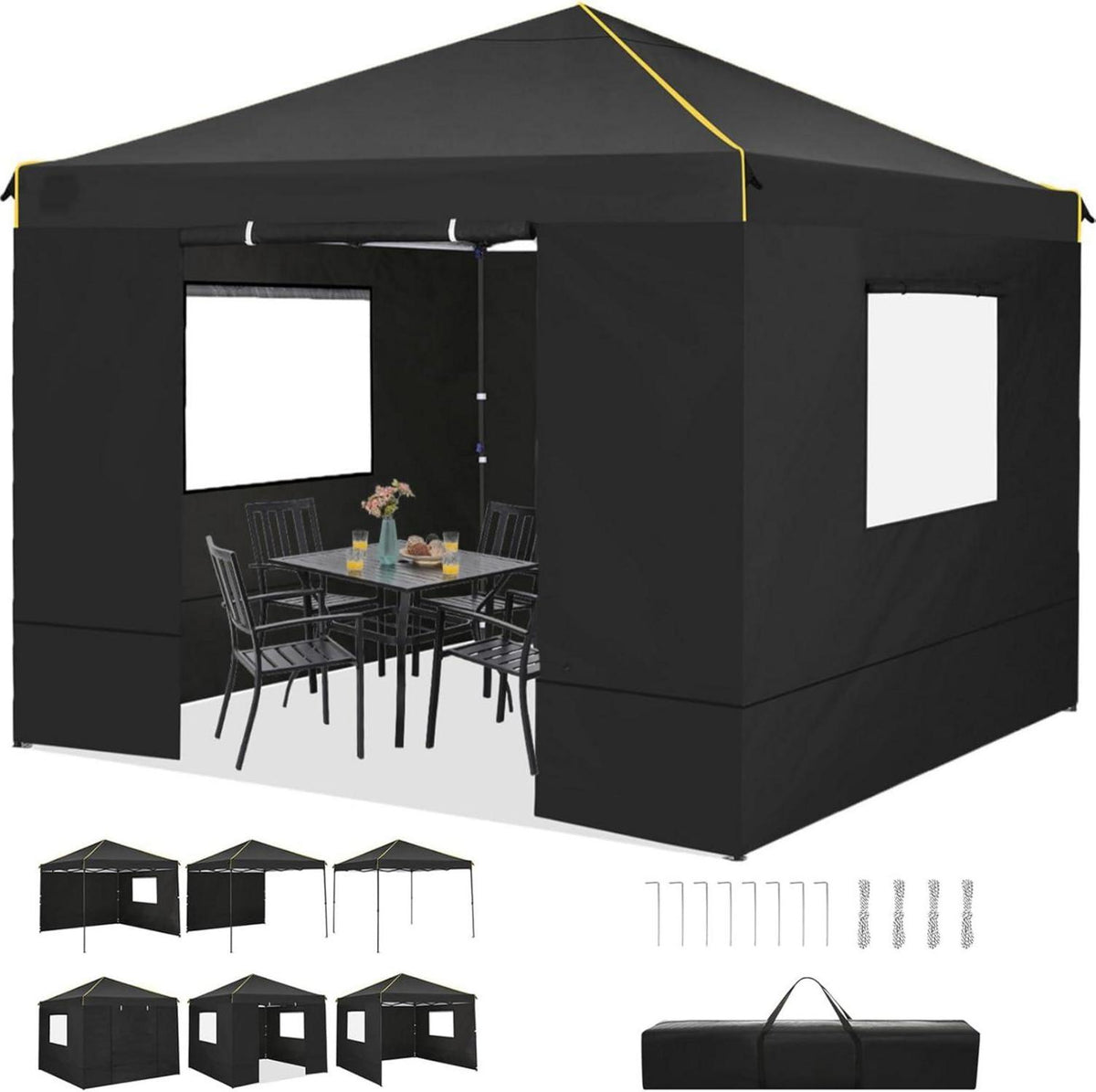 Faltpavillon 3x3m Schwarz Wasserdicht Stabil Winterfest Gazebodjury