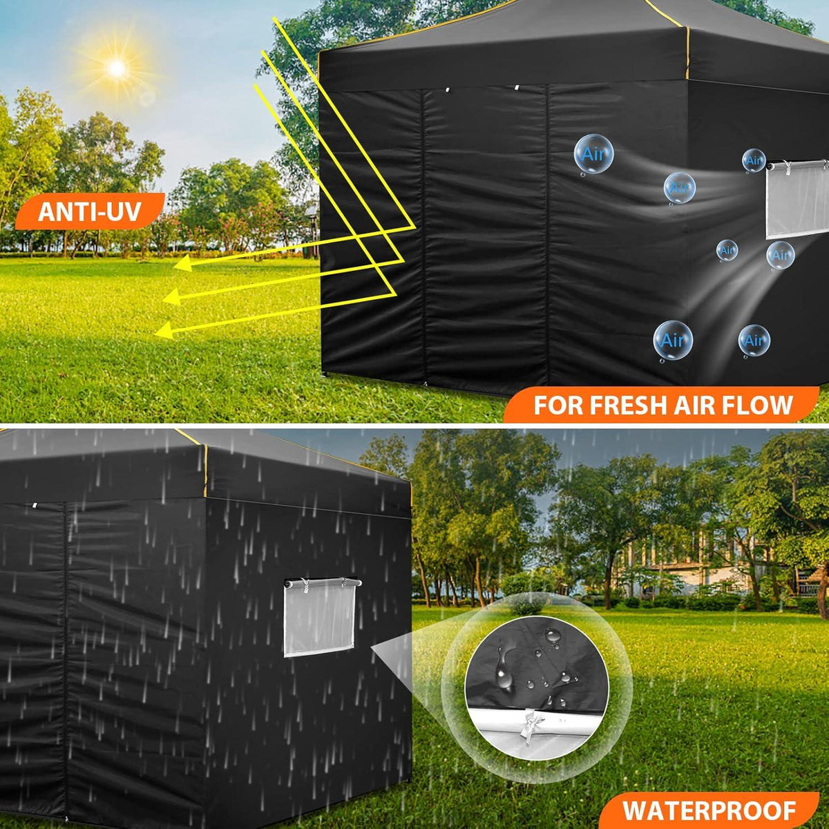 COBIZI Faltpavillon 3x3m Schwarz Wasserdicht Stabil