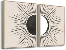 Moderne Sonne und Mond Boho Leinwandbilder Set mit Rahmen, abstrakte
