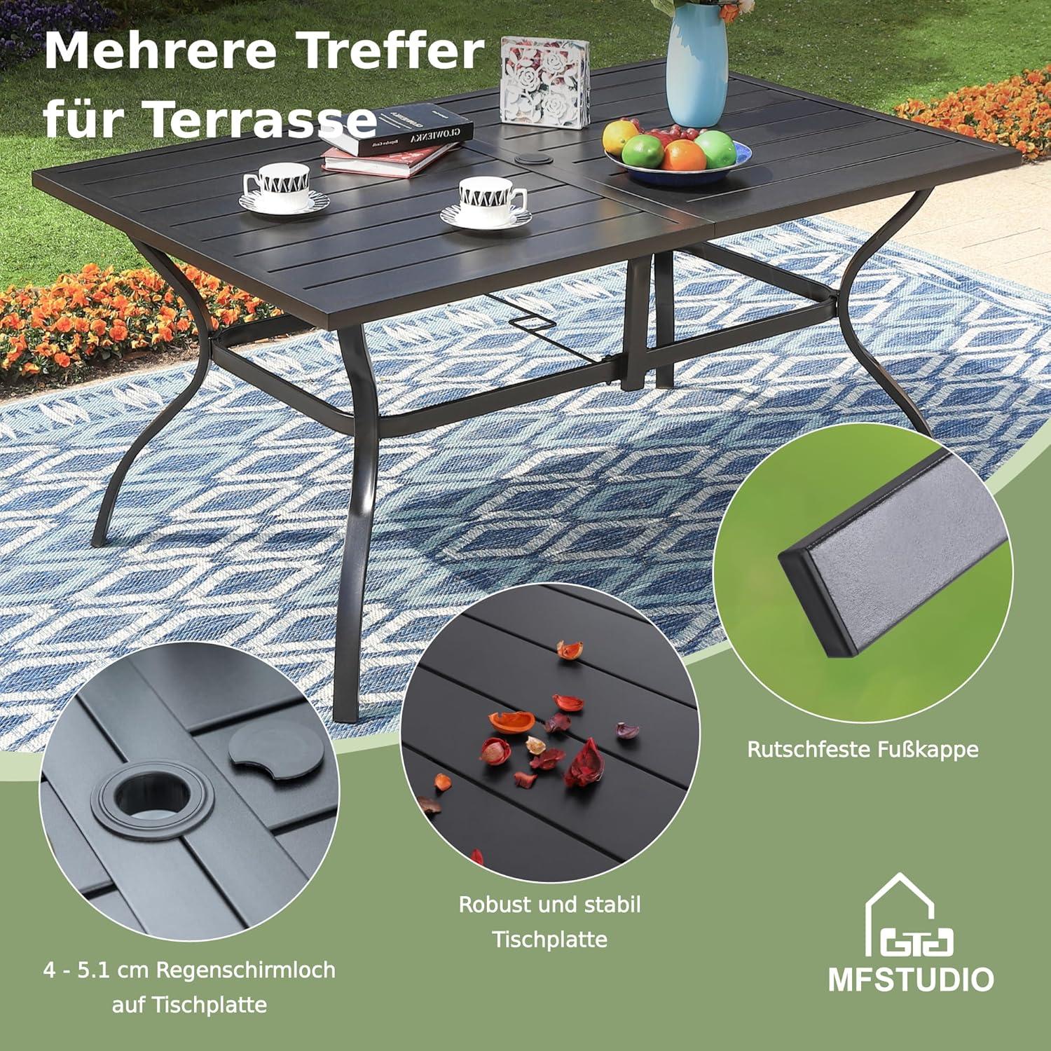 Rattan Gartenmöbel Set mit Verstellbarem Schirmloch und 6 Stühlen