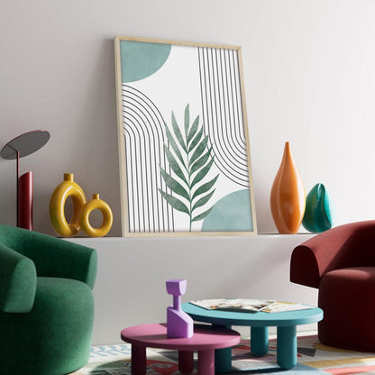 Salbeigrüne Blumen Linien Wandbilder Holzrahmen Nordisch Modern