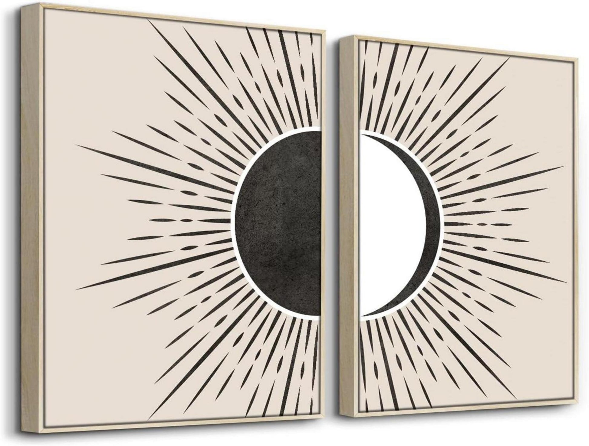 Sonne und Mond Boho Wandbilder mit Holzrahmen, Abstract