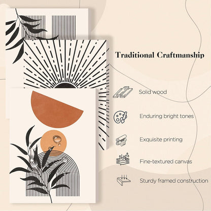 Botanisches Wandbild Sonne & Bögen – Boho Minimalistisch