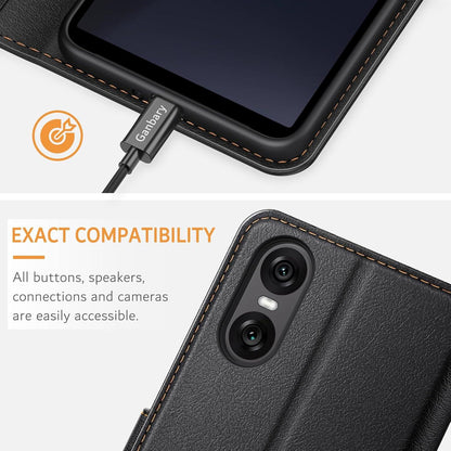Sony Xperia 10 VI Hülle - Premium Leder Klapphülle Schwarz Magnet Stand