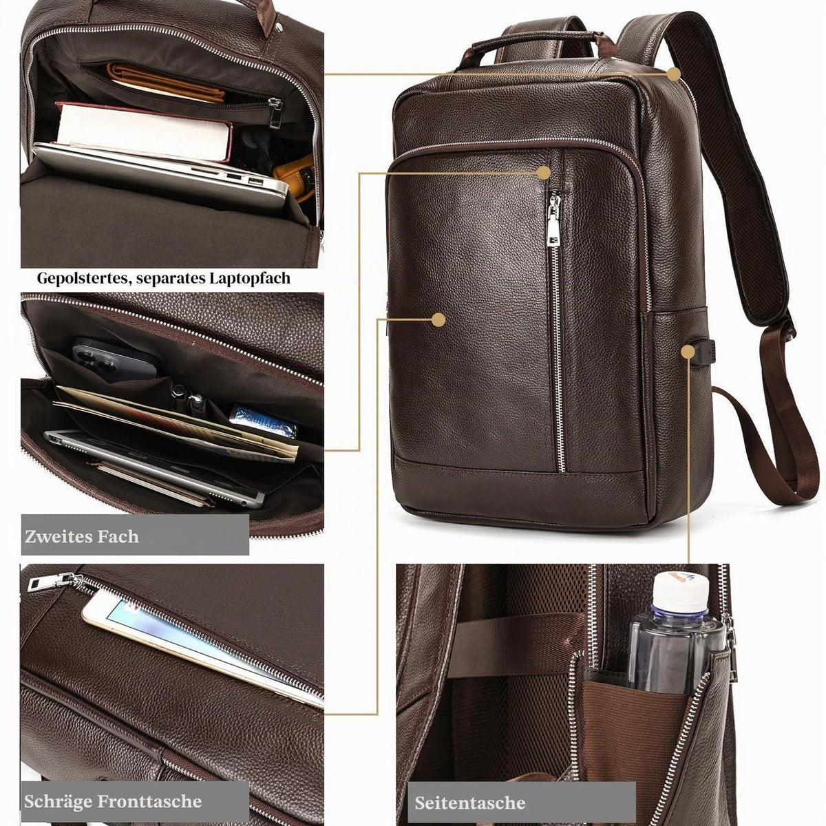 Leder Rucksack 15,6" Laptopfach – Tagesrucksack für Damen & Herren