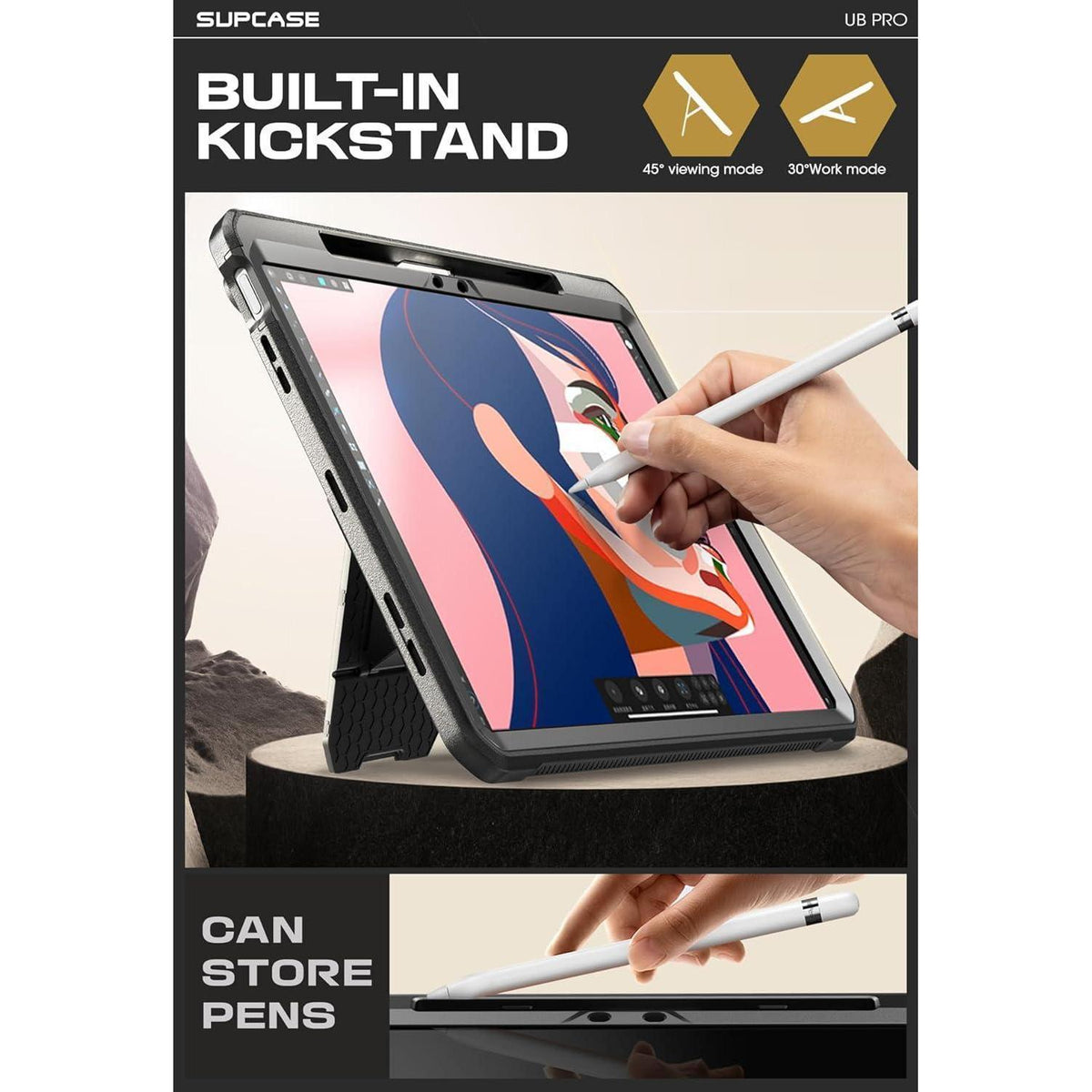 iPad Air 13 Zoll Hülle mit Ständer, Stifthalter & Displayschutz