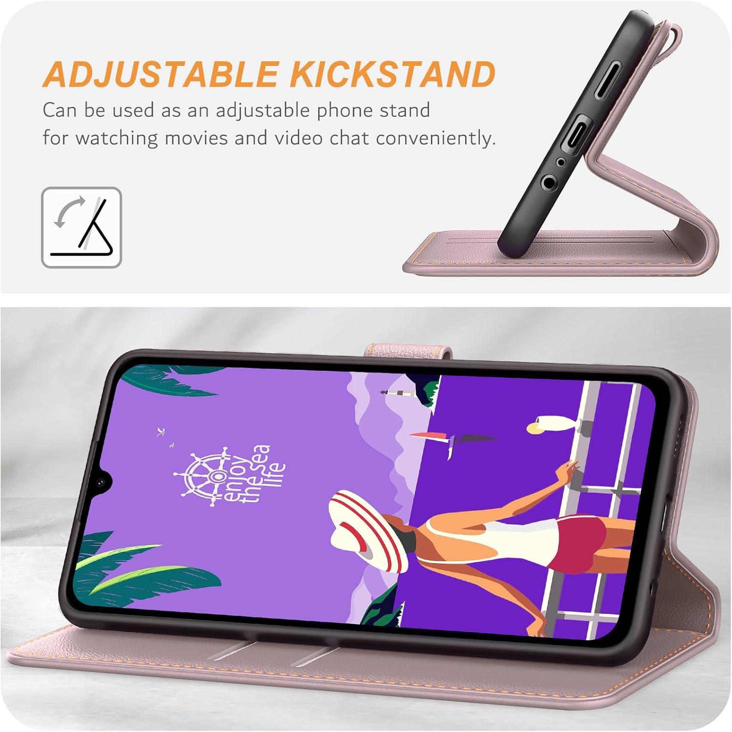 Samsung Galaxy A15 / A15 5G Handyhülle - Premium Leder Klapphülle Roségold