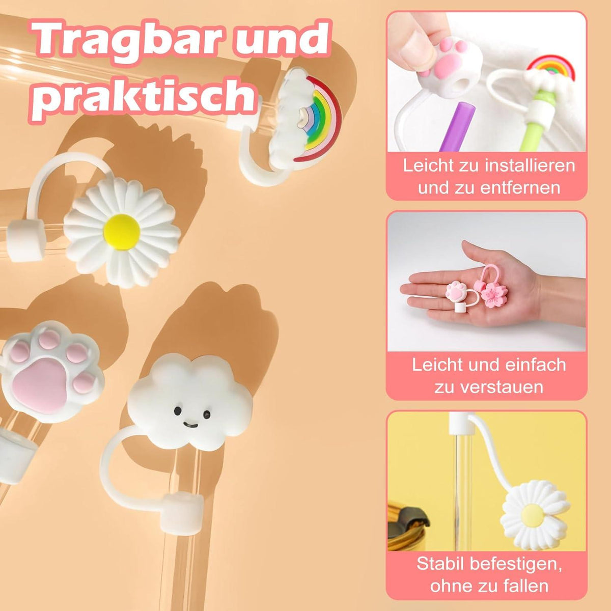 8er Set Silikon Strohhalm Abdeckung für Stanley Cup 10mm Zubehör