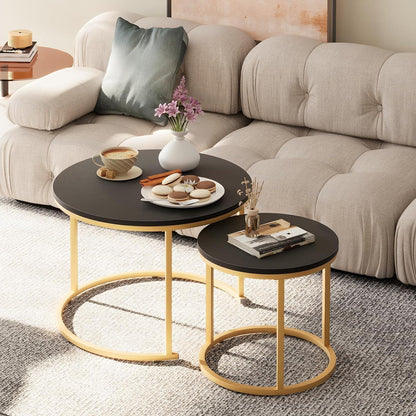 Huhote Runde Couchtische 2er-Set Metallrahmen Wohnzimmer