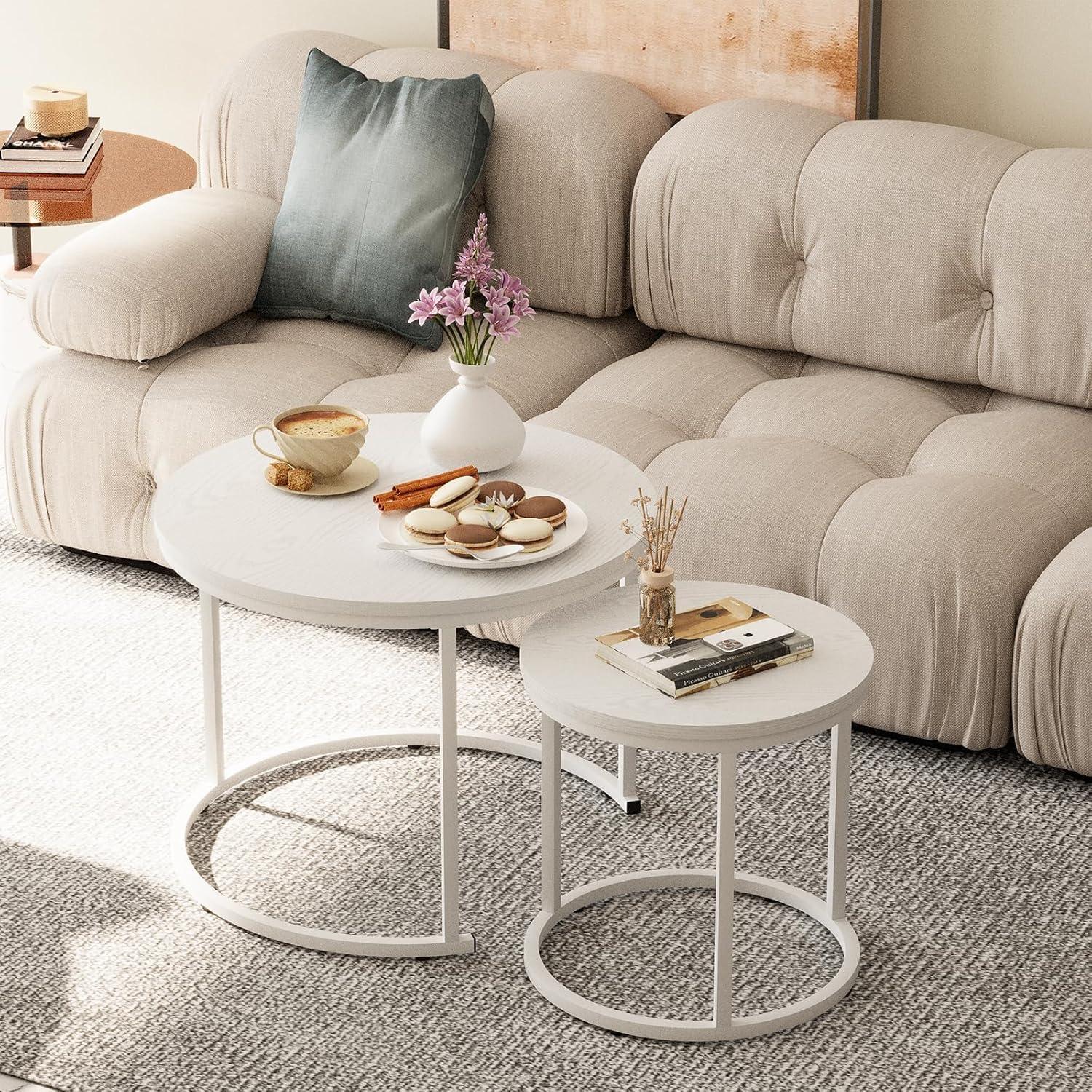 Runde Couchtische Set 2 Beistelltische Metallrahmen