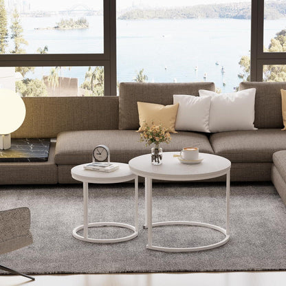 Runde Beistelltische Set Metallrahmen Wohnzimmer Schlafzimmer Büro 60 cm weißer Rahmen weiße Oberseite
