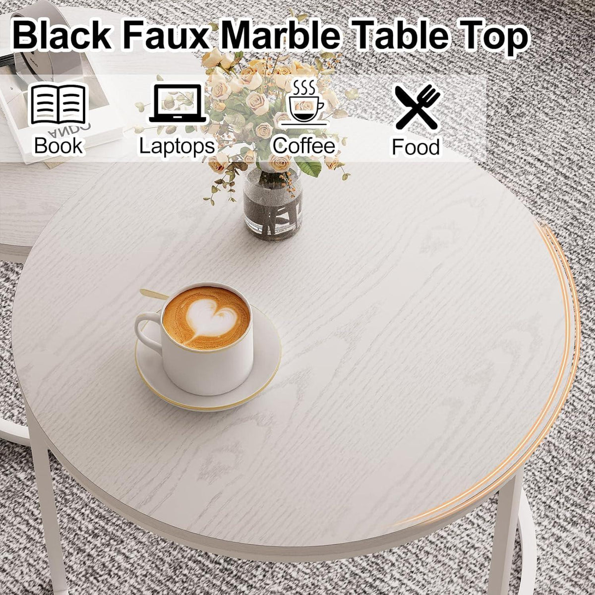 Runde Couchtische Set mit Metallrahmen 60 cm weißHomeController