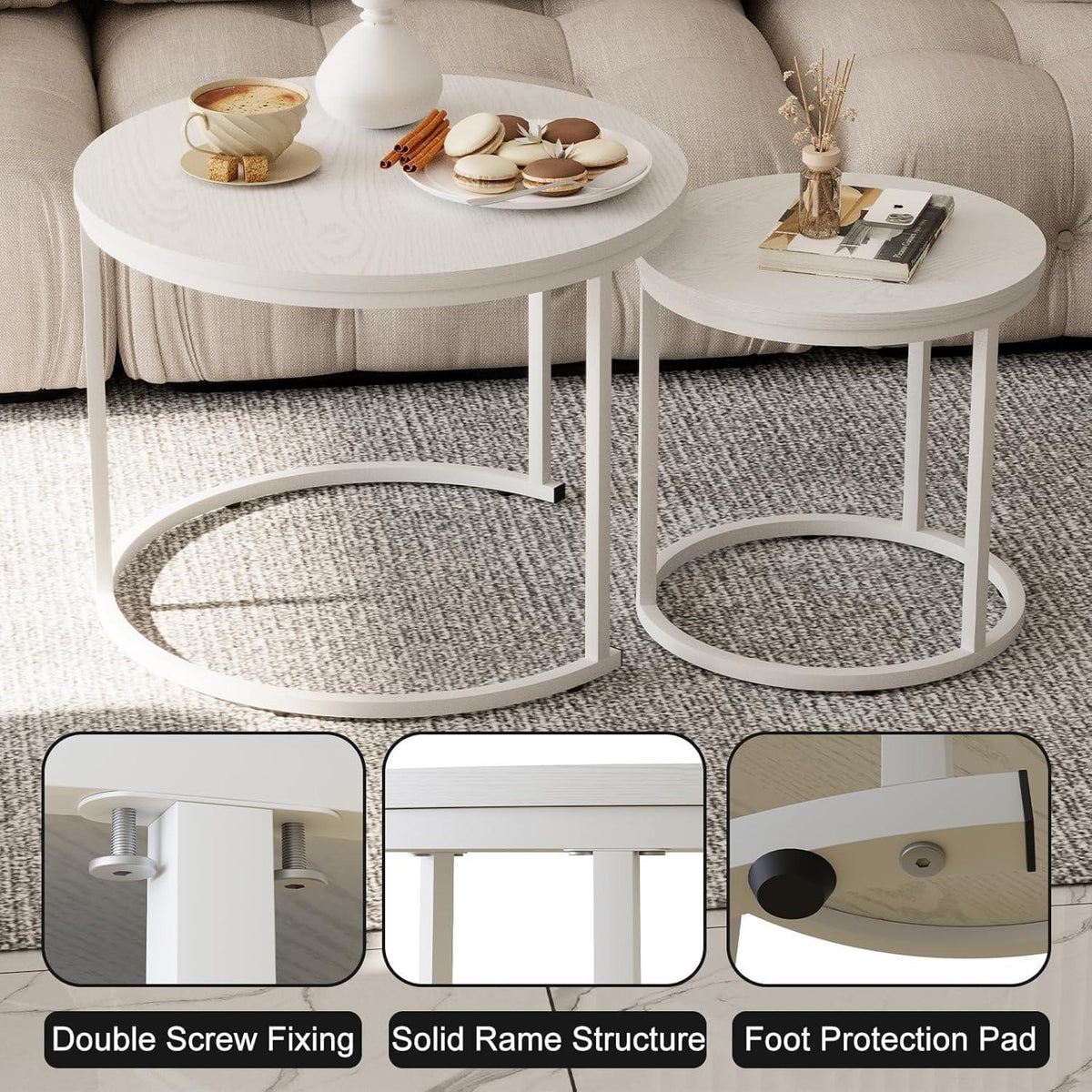 Runde Couchtische Set 2 Beistelltischen Metallrahmen Wohnzimmer