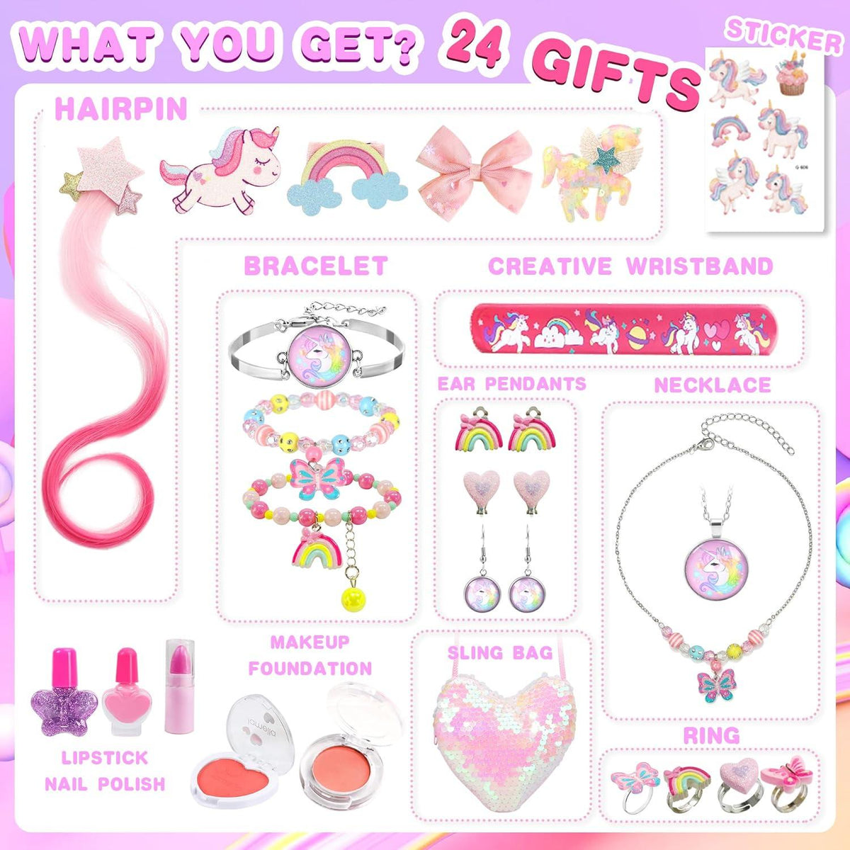 Adventskalender Mädchen 2024: Einhorn Schmuck Kosmetik 24