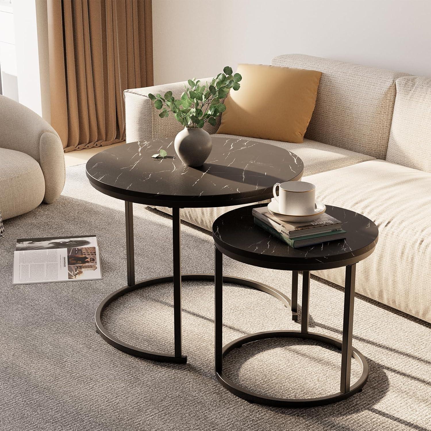 Runde Couchtische 2er Set Beistelltisch Metallrahmen Wohnzimmer