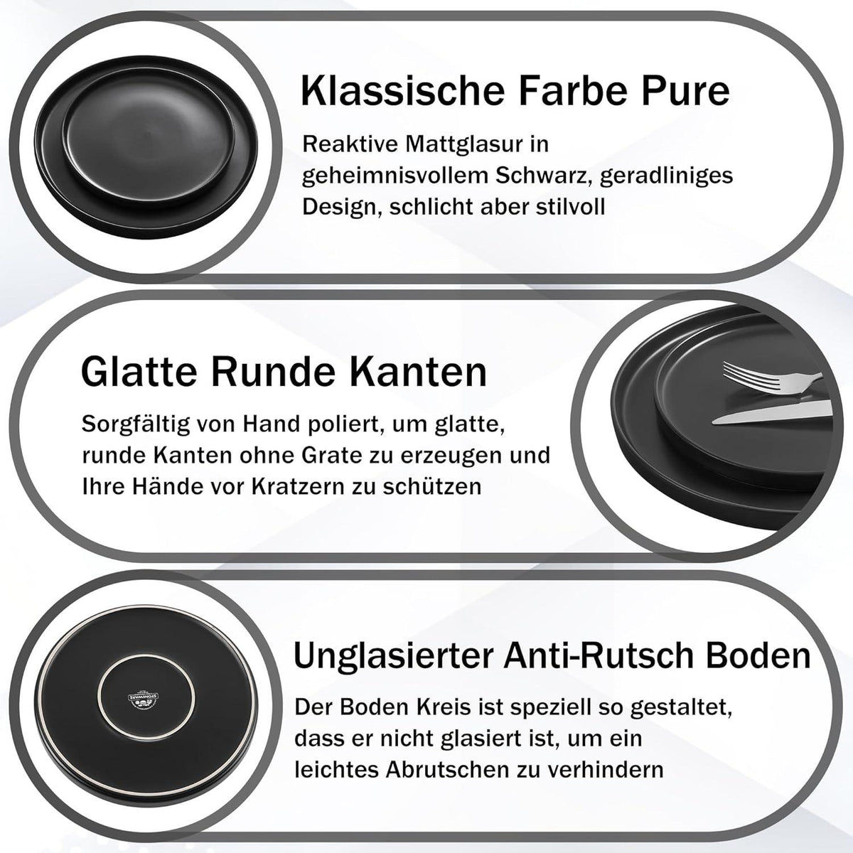 Geschirrset 18-tlg Steinzeug Mysterium Schwarz, Mikrowellen