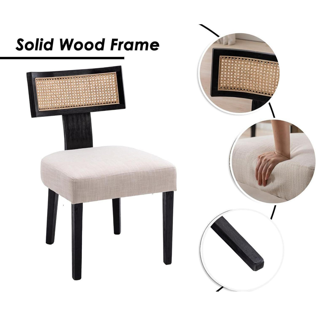 Vintage Küchenstühle 2er Set Holz Rattan Schwarz
