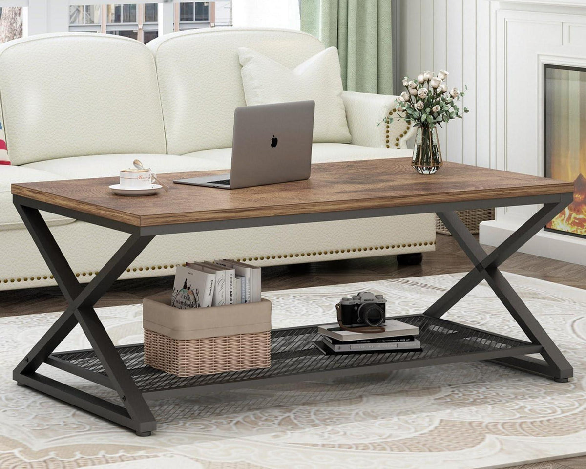 Couchtisch Rechteckig mit Stauraum Holz Metall Vintage Retro 100 x 60 x 45 cm