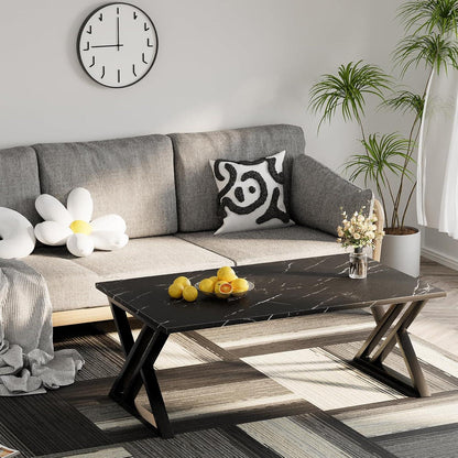 Huhote Couchtisch rechteckig Schwarz Metallrahmen 100 x 40 x 45