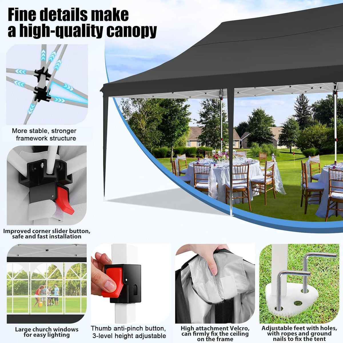3x6m Faltpavillon wasserdicht mit 6 Seitenwänden & UV-Schutz