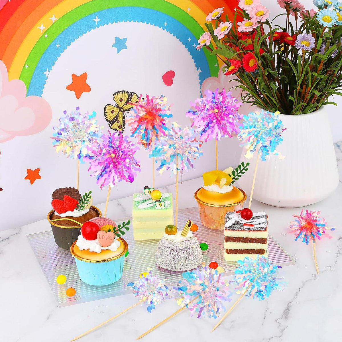 Feuerwerk Cupcake-Topper 10 Stück bunt, Party Kuchendeko