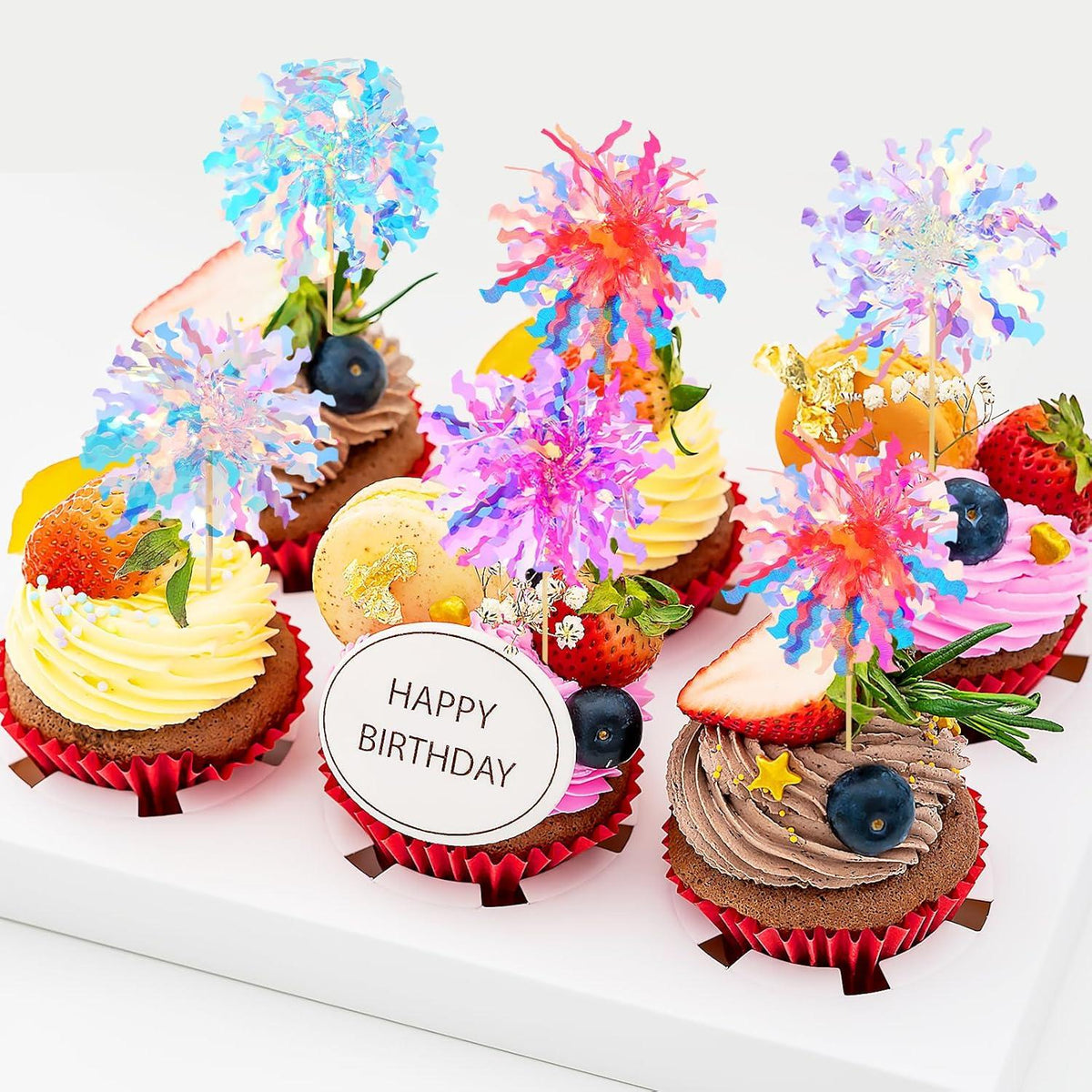 Gjinxi 10 Stück Feuerwerk Kuchen Deko Geburtstag Hochzeit Cupcake Muffin