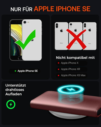 iPhone SE 2022/SE 2020 Lederhülle Weinrot - Panzer Schutzglas RFID