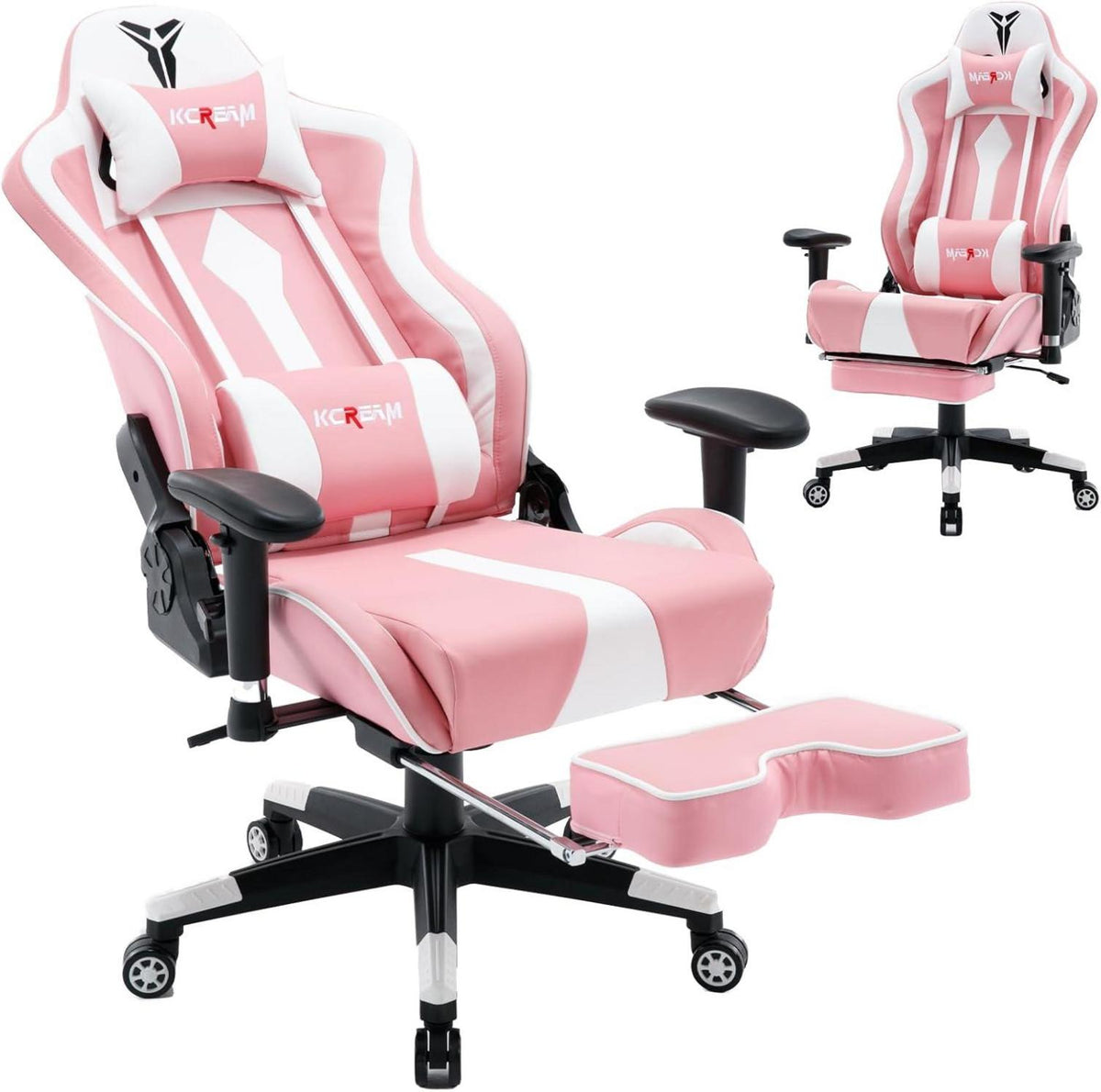 Gaming Stuhl mit Fußstütze und Lendenwirbelstütze ergonomisch