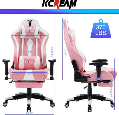 Gaming Stuhl mit Fußstütze und Lendenwirbelstütze ergonomisch