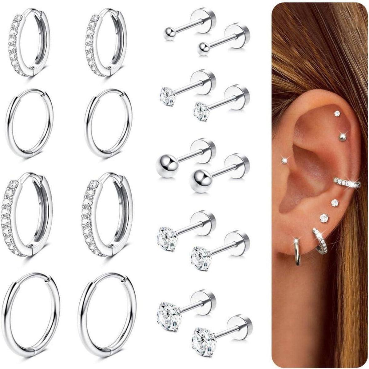 9 Paar Ohrring Set Gold Silber Chirurgenstahl Hypoallergen