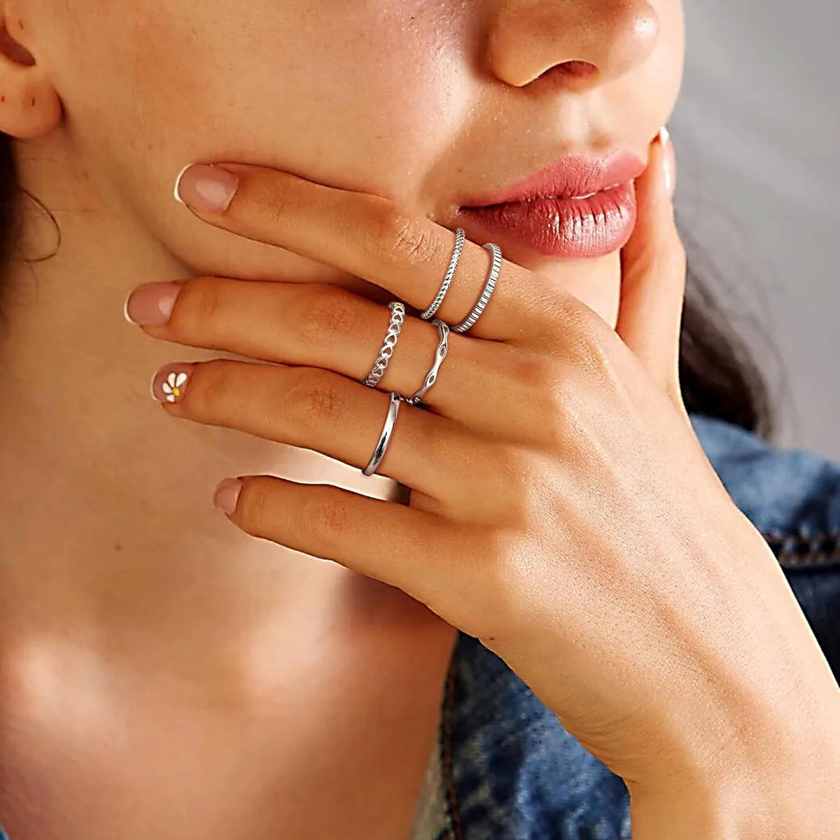 5er Set Damen Ringe Gold Verstellbar Minimalistisch Stapelbar