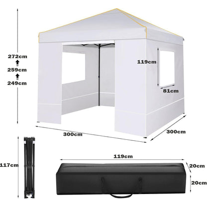 3x3m Faltpavillon Wasserdicht mit Seitenteilen – UV-Schutz 50+