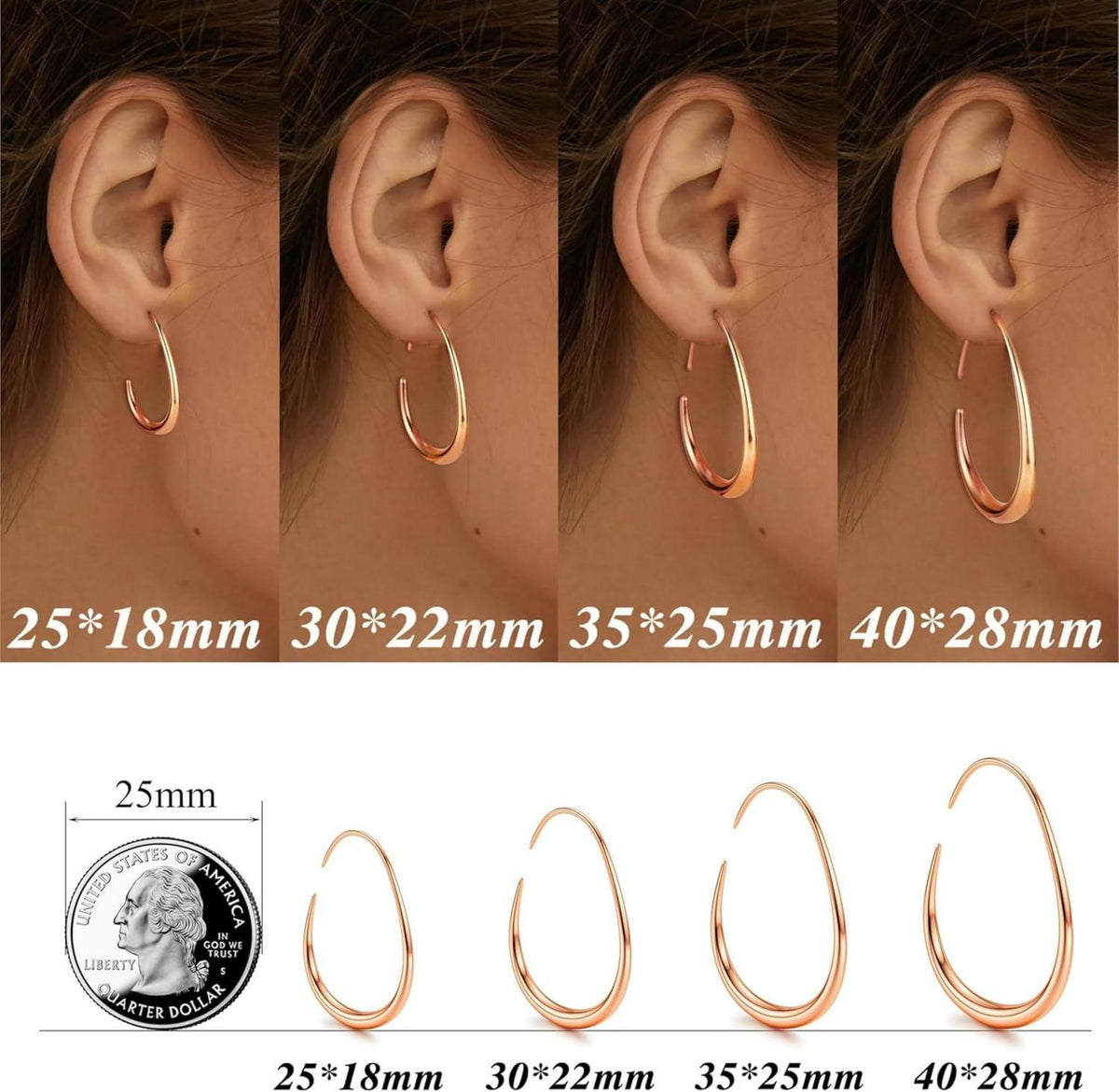 Hypoallergene Ovale Edelstahl Creolen Damen 18K Gold/Weißgold/Roségold