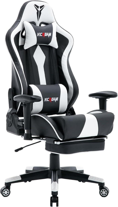Ergonomischer Gaming Stuhl mit Fußstütze und Lumbalkissen