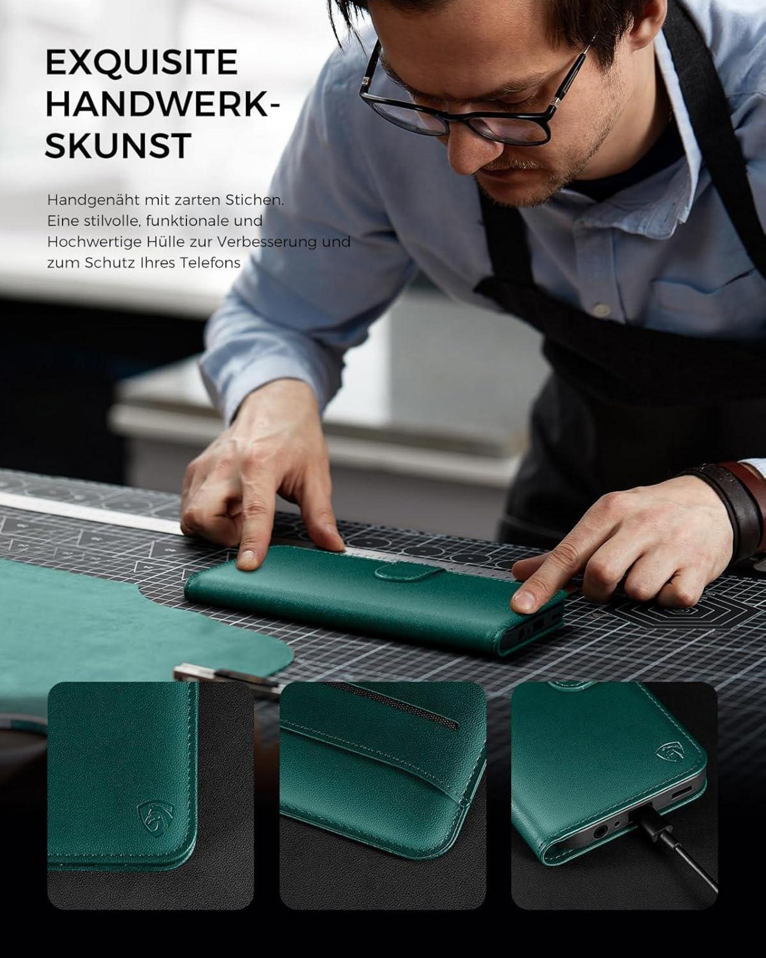 EASDNB Samsung Galaxy S24 Hülle Wallet Premium Leder Grün