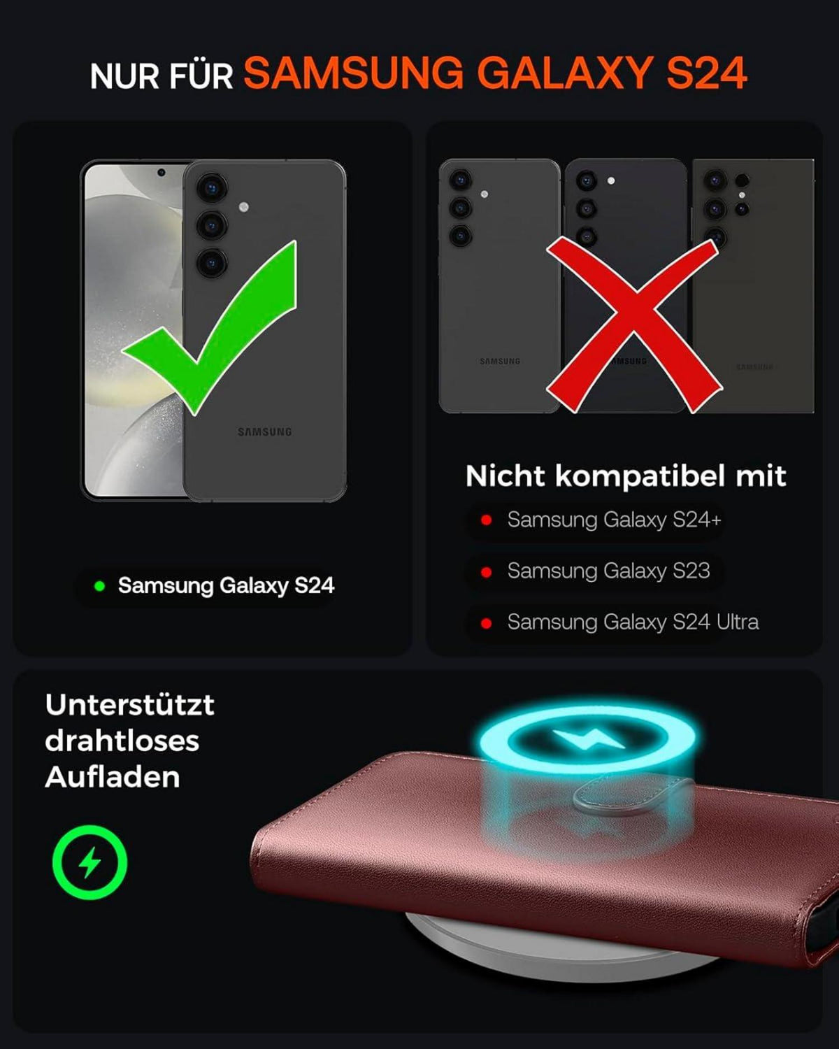 Samsung Galaxy S24 5G Hülle Wallet Leder Flip Case Grün