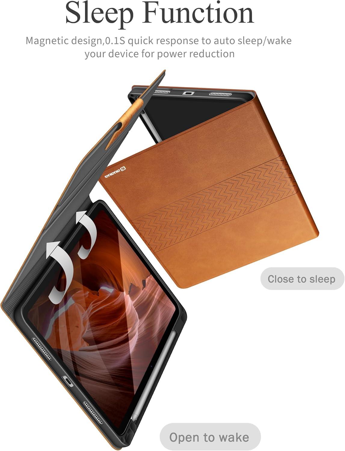 AUAUA iPad Pro 11 Zoll M4 (2024) Hülle Braun PU Leder Stifthalter Auto Schlaf/Aufwach